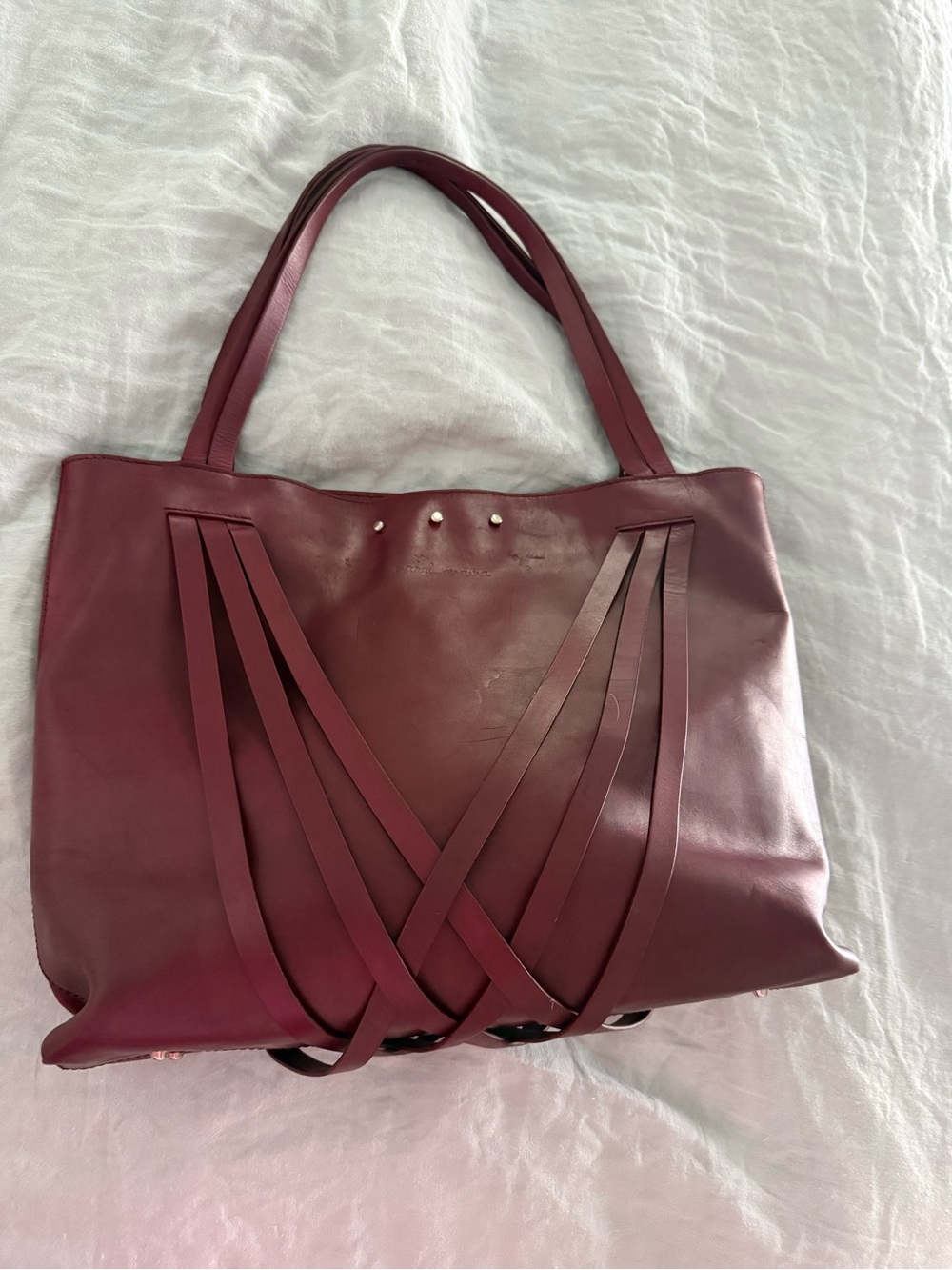 Italian Designer Leather Tote in Ox Blood red